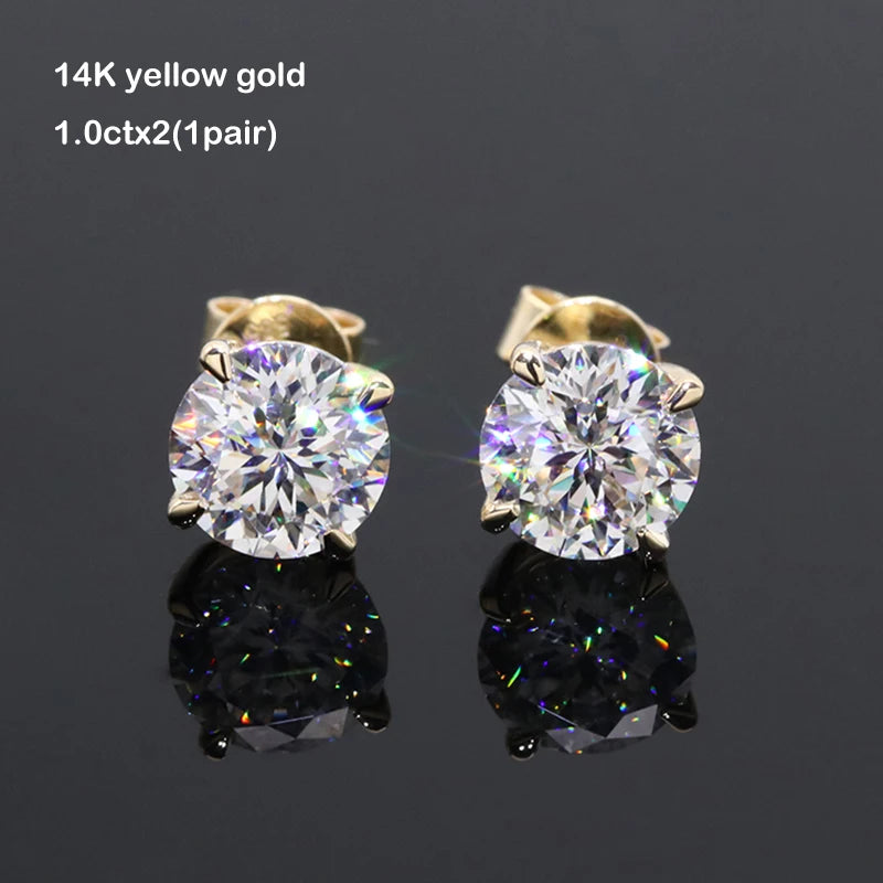 Stud Earrings 14k White/Yellow Gold Diamond Moissanite