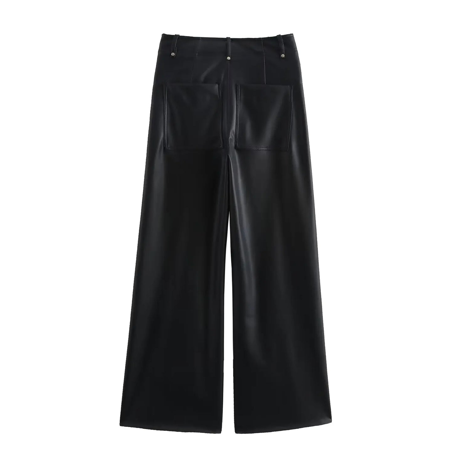 Women Autumn Leather Wide Leg Pants Zipper Fly