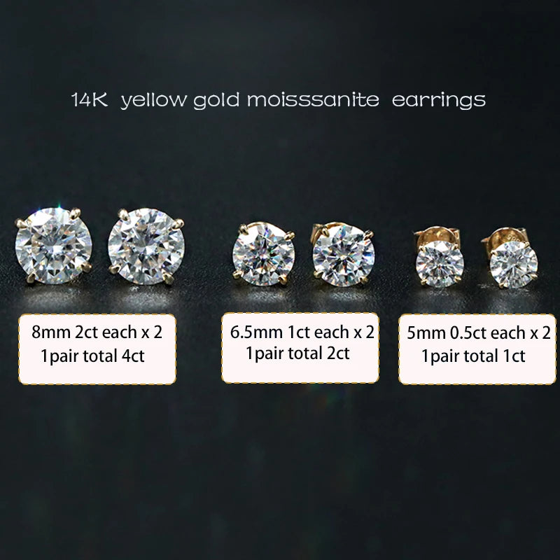 Stud Earrings 14k White/Yellow Gold Diamond Moissanite