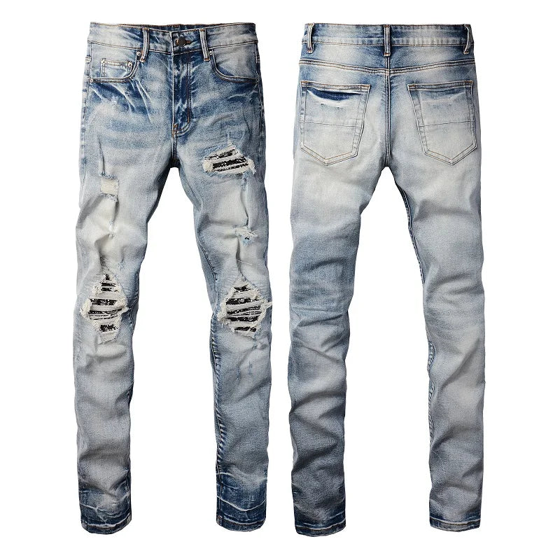 Designer Ripped Vintage Slim Blue Jeans