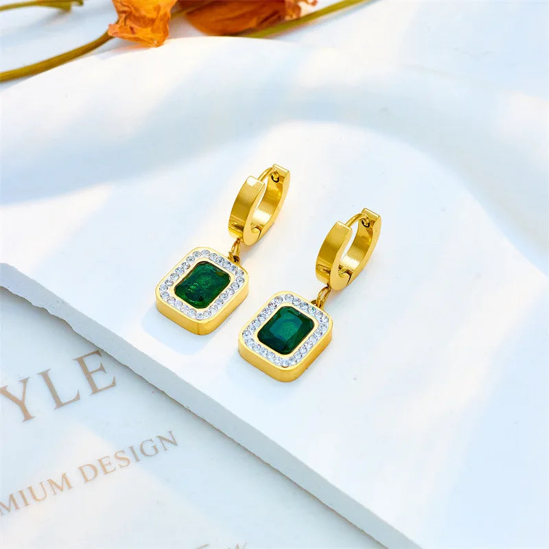 Emerald Square Zircon Gold Plated Necklace