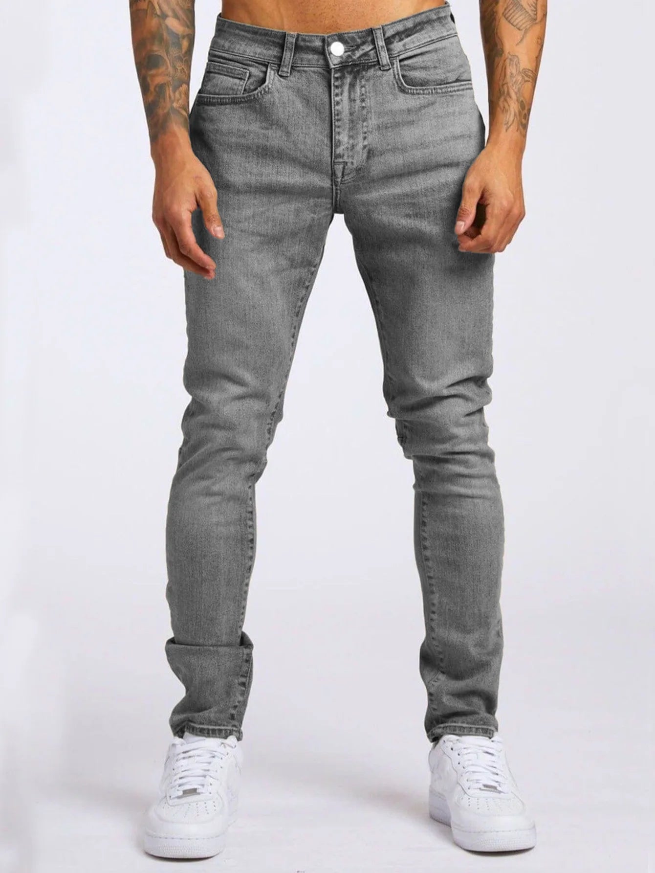 Retro Fashion Slim Fit Ripped Blue Jeans Elastic Denim Pants