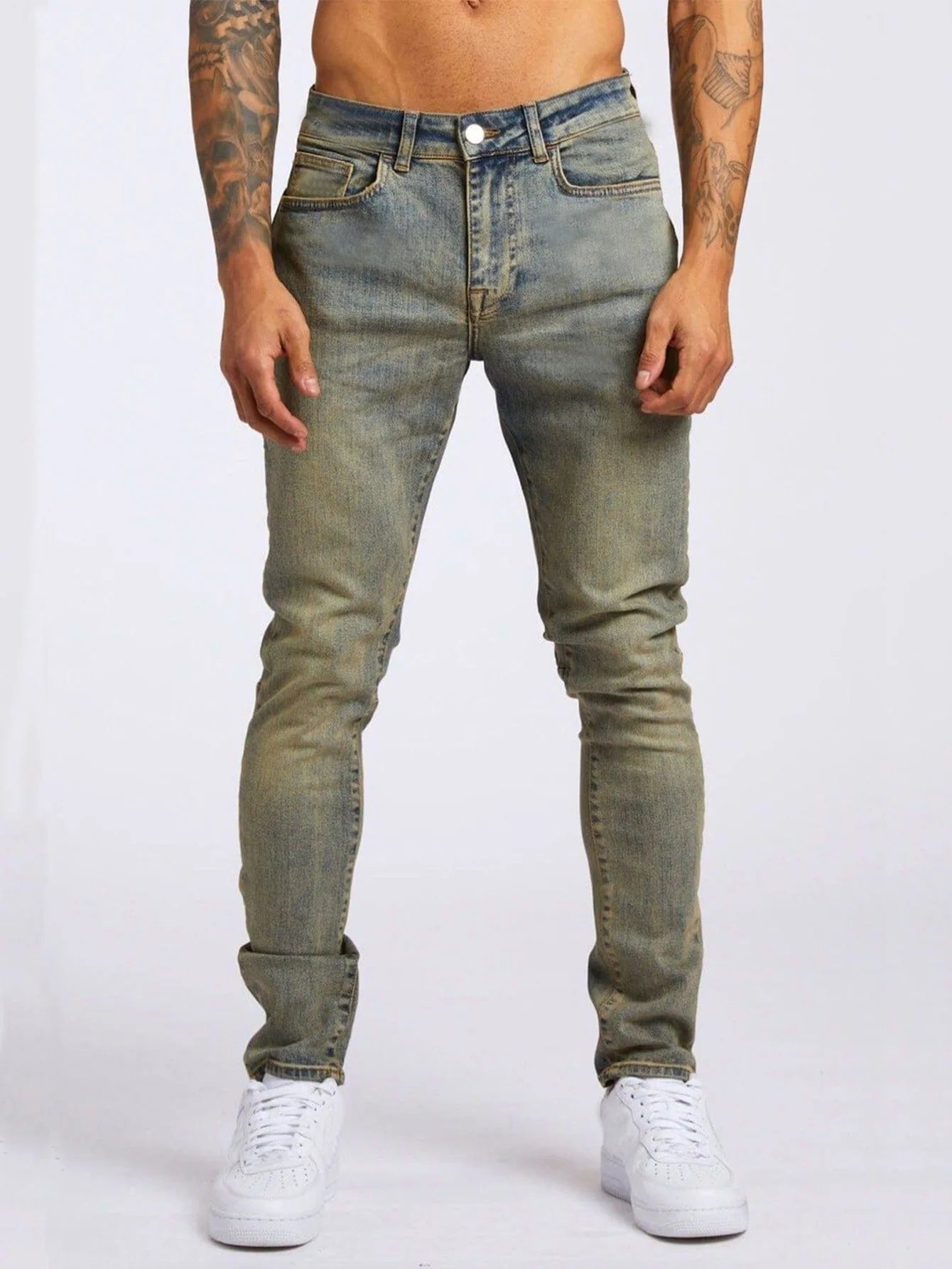 Retro Fashion Slim Fit Ripped Blue Jeans Elastic Denim Pants