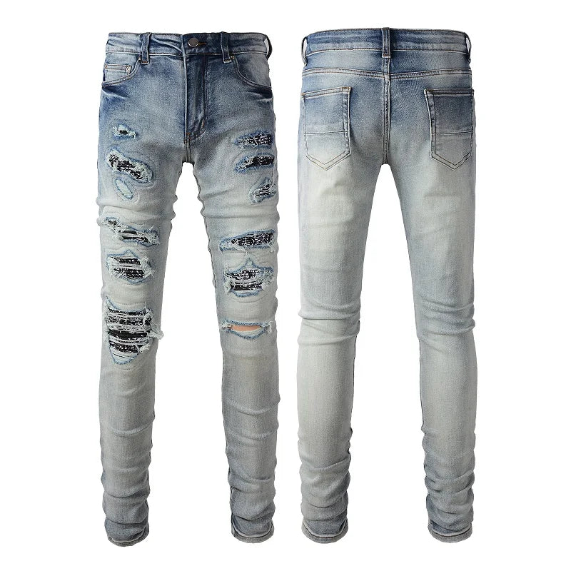 Designer Ripped Vintage Slim Blue Jeans