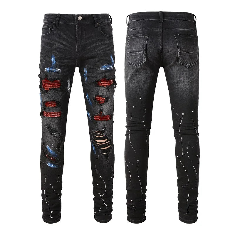 Designer Ripped Vintage Slim Blue Jeans