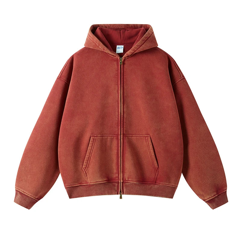 Cropped Zip Up Hoodie Cotton Fleeced