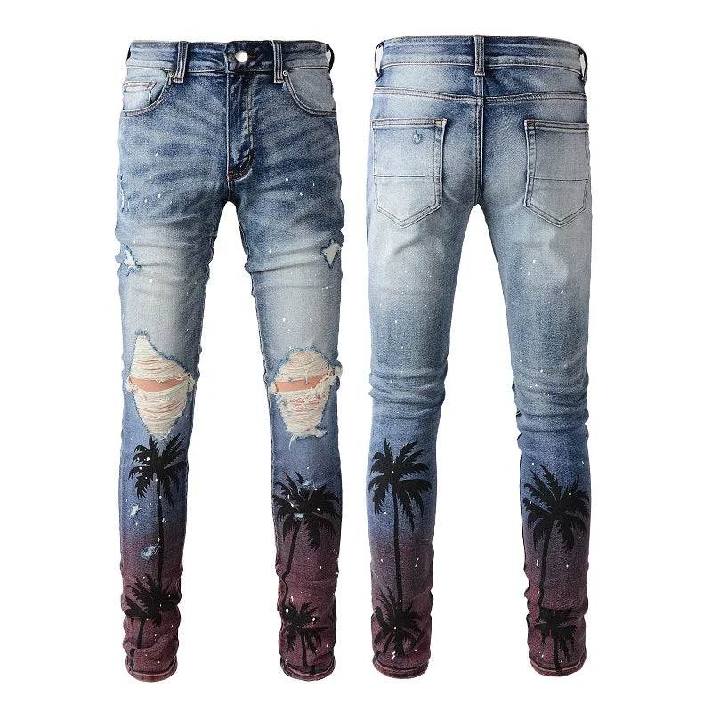 Designer Ripped Vintage Slim Blue Jeans