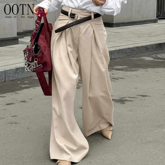 Autumn Khaki Casual Pants Elegant Wide Leg Pants