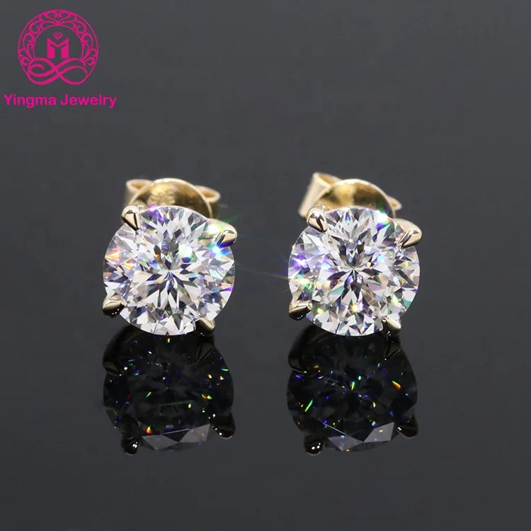 Stud Earrings 14k White/Yellow Gold Diamond Moissanite