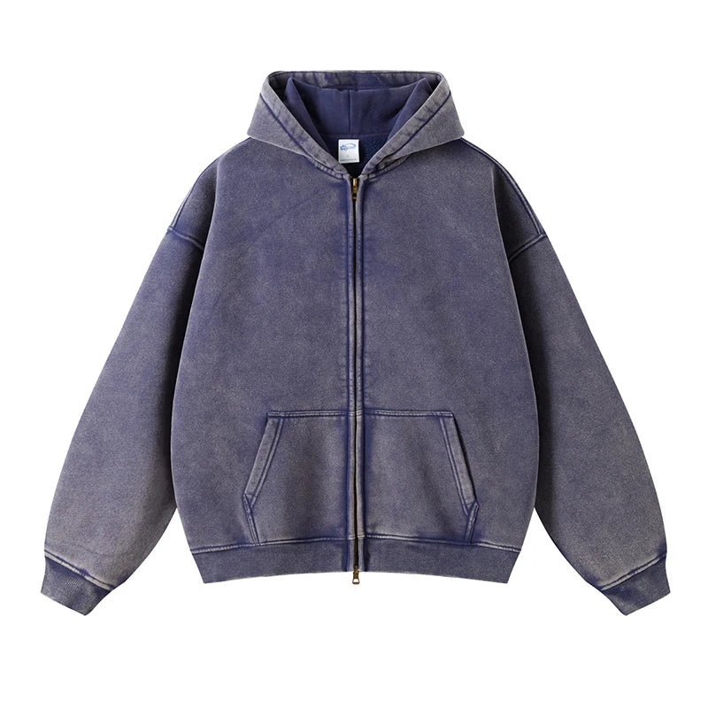 Cropped Zip Up Hoodie Cotton Fleeced