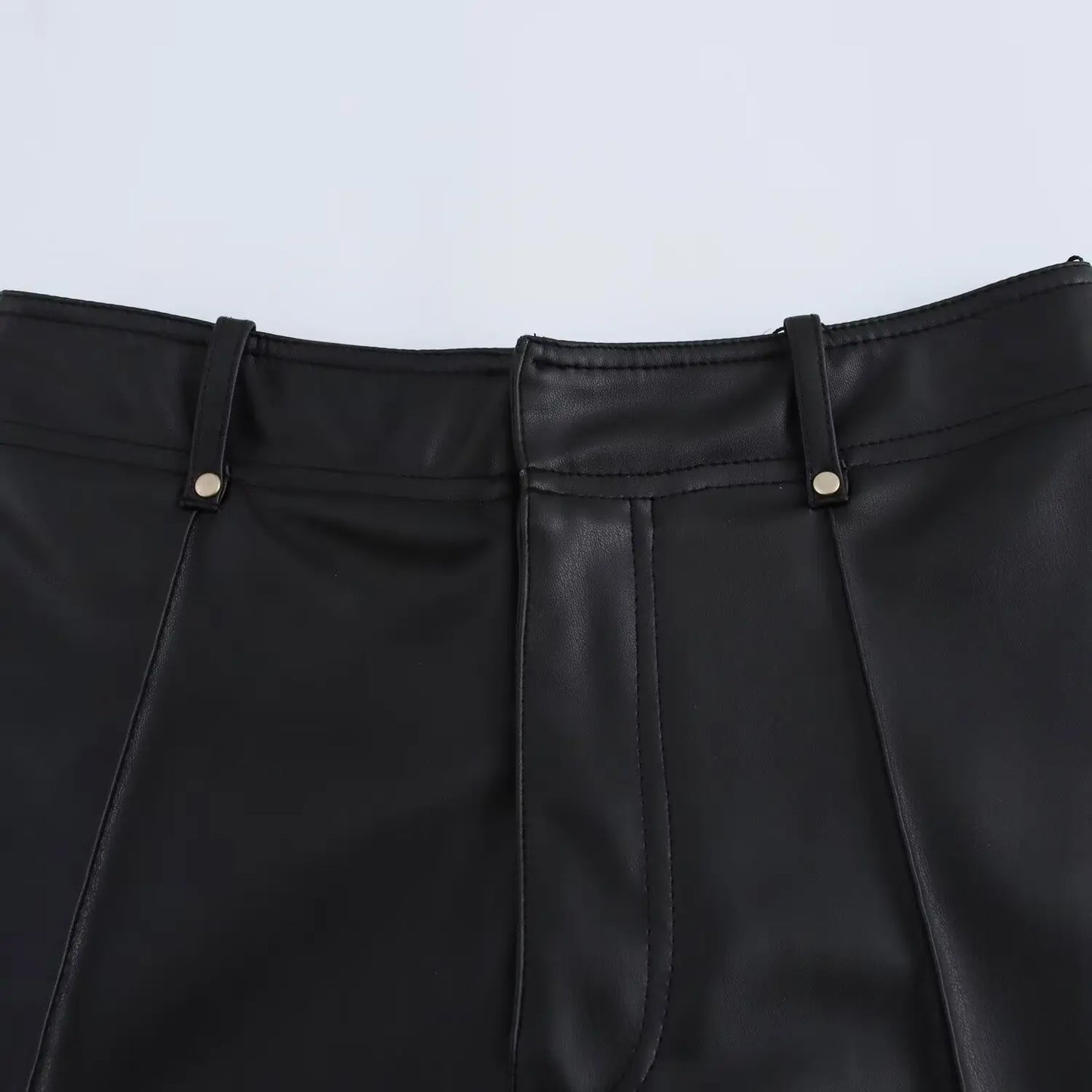 Women Autumn Leather Wide Leg Pants Zipper Fly