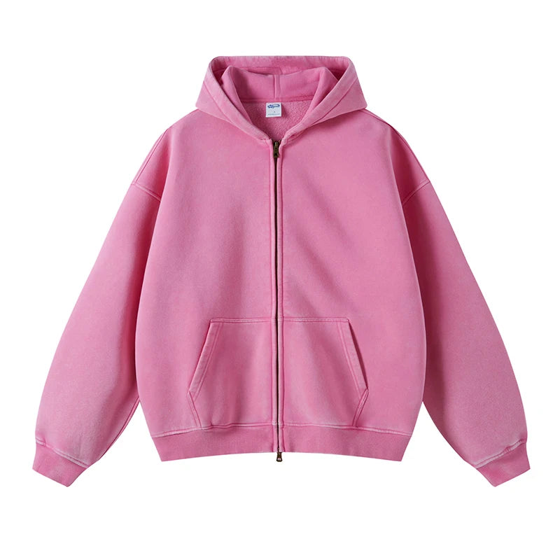 Cropped Zip Up Hoodie Cotton Fleeced