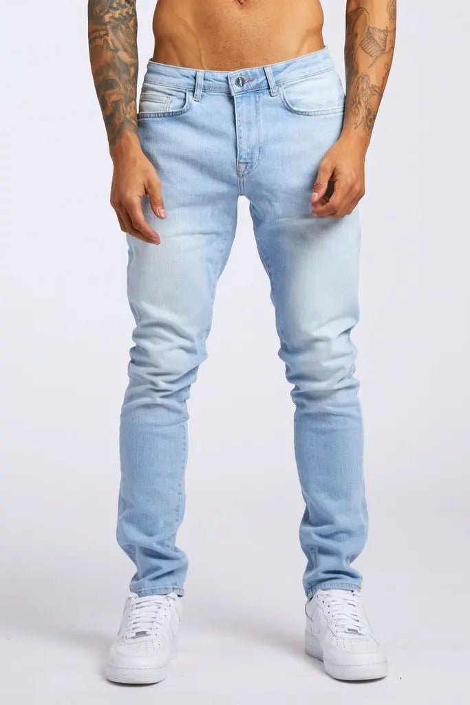 Retro Fashion Slim Fit Ripped Blue Jeans Elastic Denim Pants