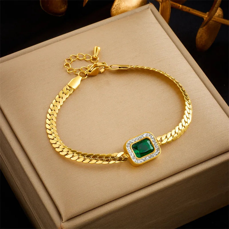 Emerald Square Zircon Gold Plated Necklace