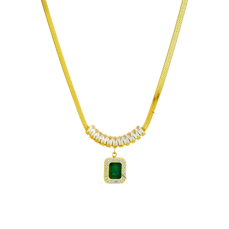 Emerald Square Zircon Gold Plated Necklace