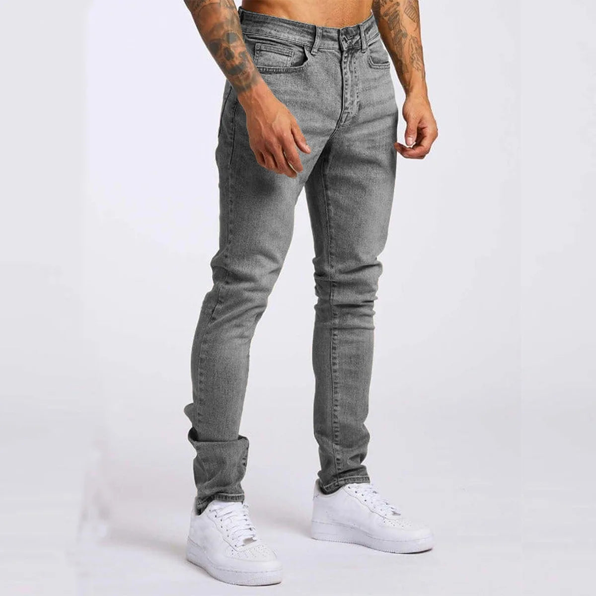 Retro Fashion Slim Fit Ripped Blue Jeans Elastic Denim Pants