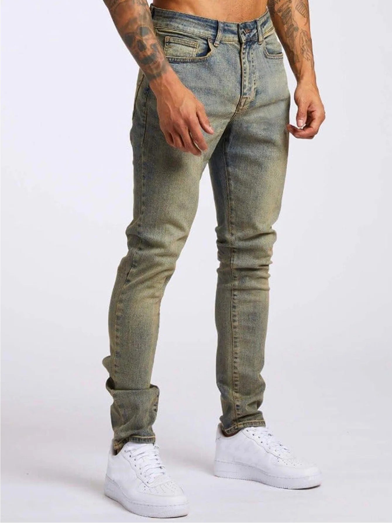 Retro Fashion Slim Fit Ripped Blue Jeans Elastic Denim Pants