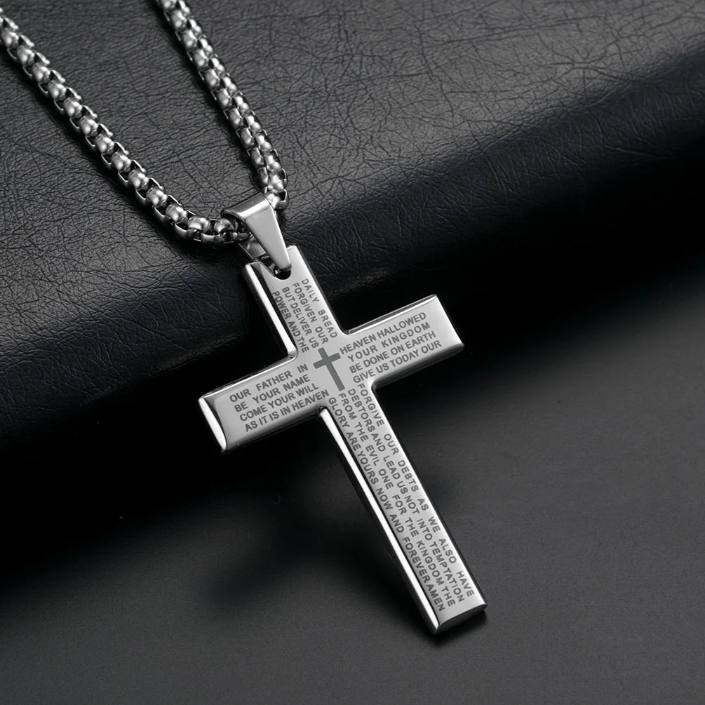 Bible Prayer Cross Stainless Steel Neckless