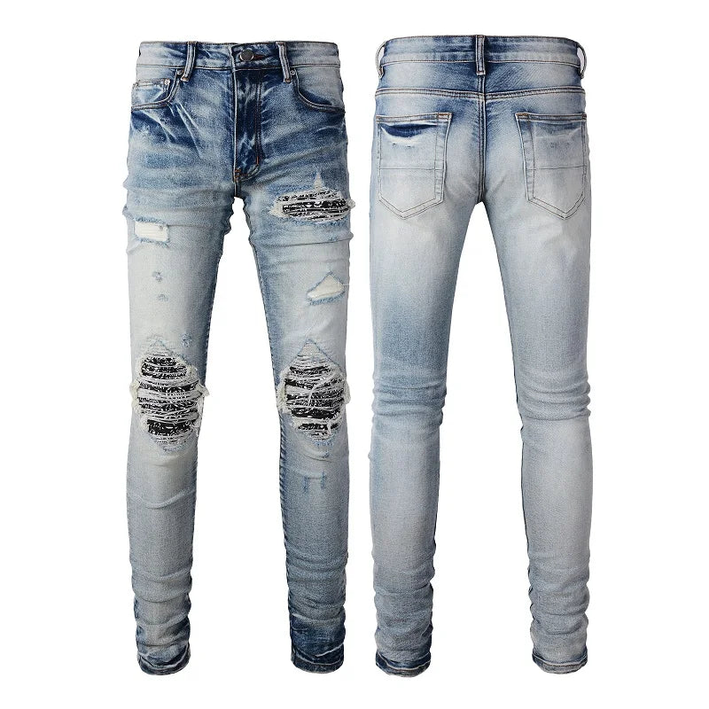 Designer Ripped Vintage Slim Blue Jeans