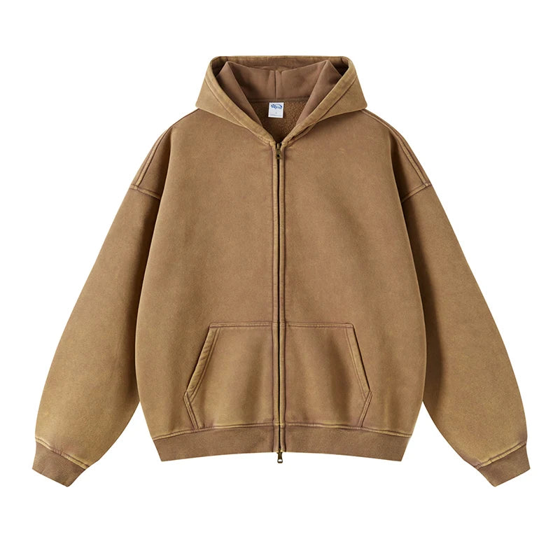 Cropped Zip Up Hoodie Cotton Fleeced