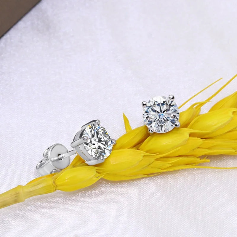 Stud Earrings 14k White/Yellow Gold Diamond Moissanite