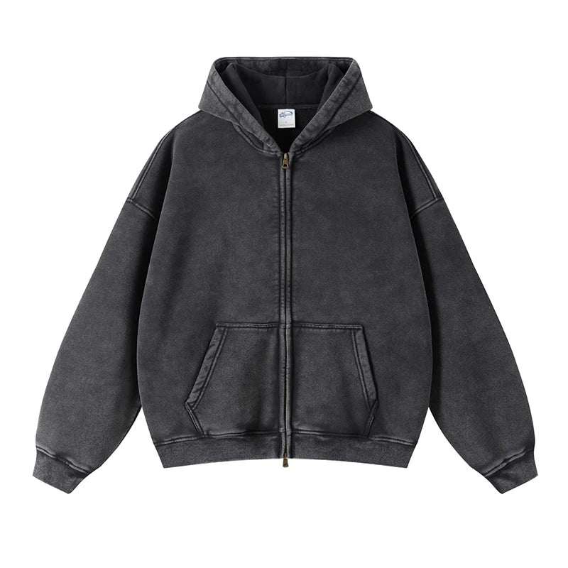 Cropped Zip Up Hoodie Cotton Fleeced