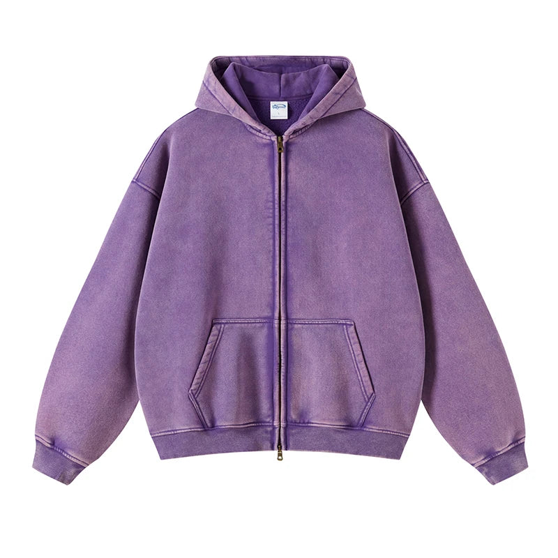 Cropped Zip Up Hoodie Cotton Fleeced