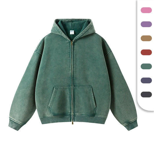 Cropped Zip Up Hoodie Cotton Fleeced