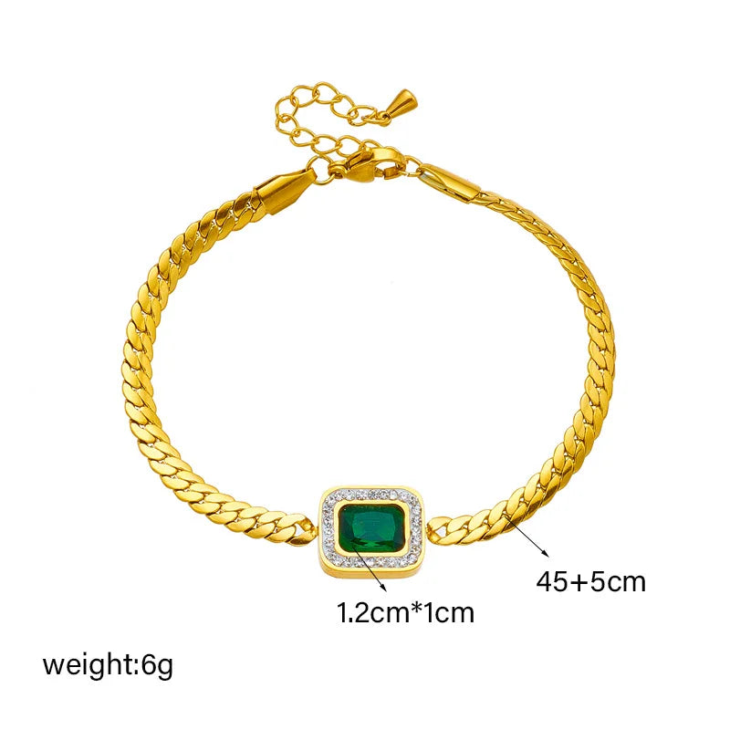 Emerald Square Zircon Gold Plated Necklace