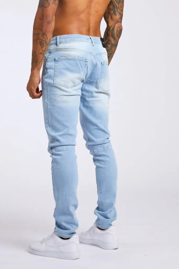 Retro Fashion Slim Fit Ripped Blue Jeans Elastic Denim Pants