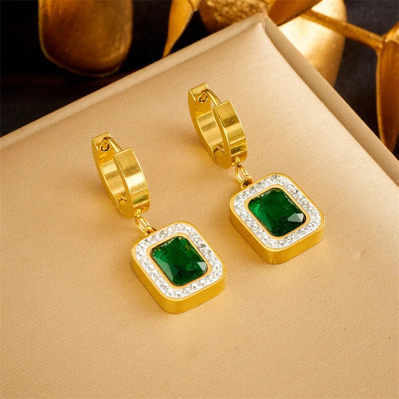 Emerald Square Zircon Gold Plated Necklace