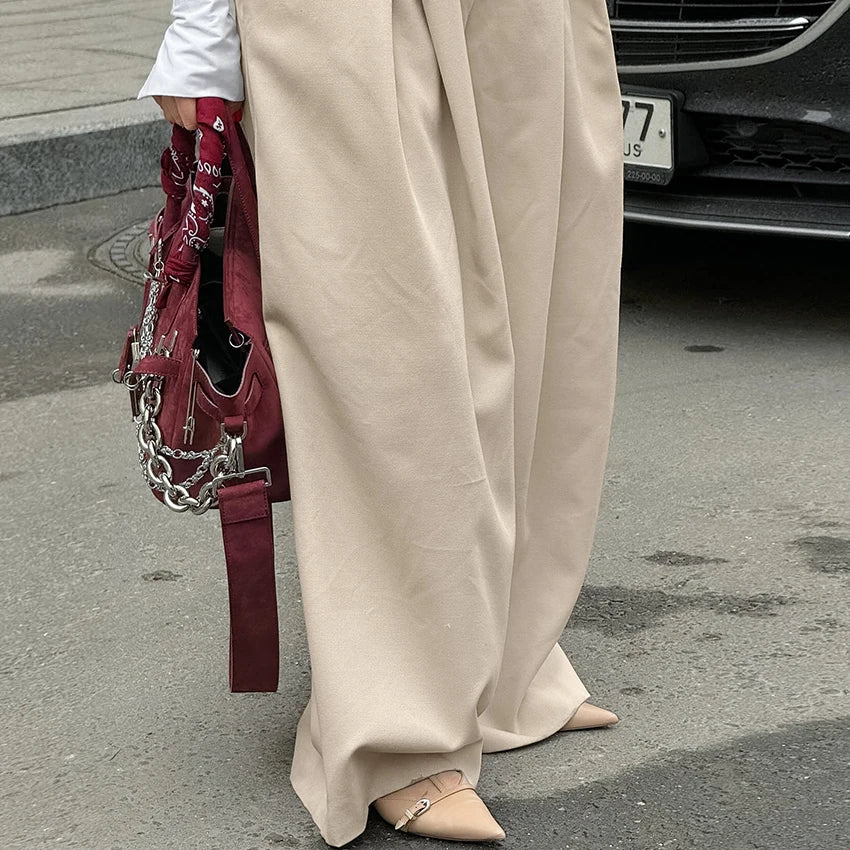 Autumn Khaki Casual Pants Elegant Wide Leg Pants